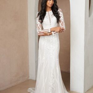 Azazie Mermaid Scoop Tulle Chapel Train Wedding Dress